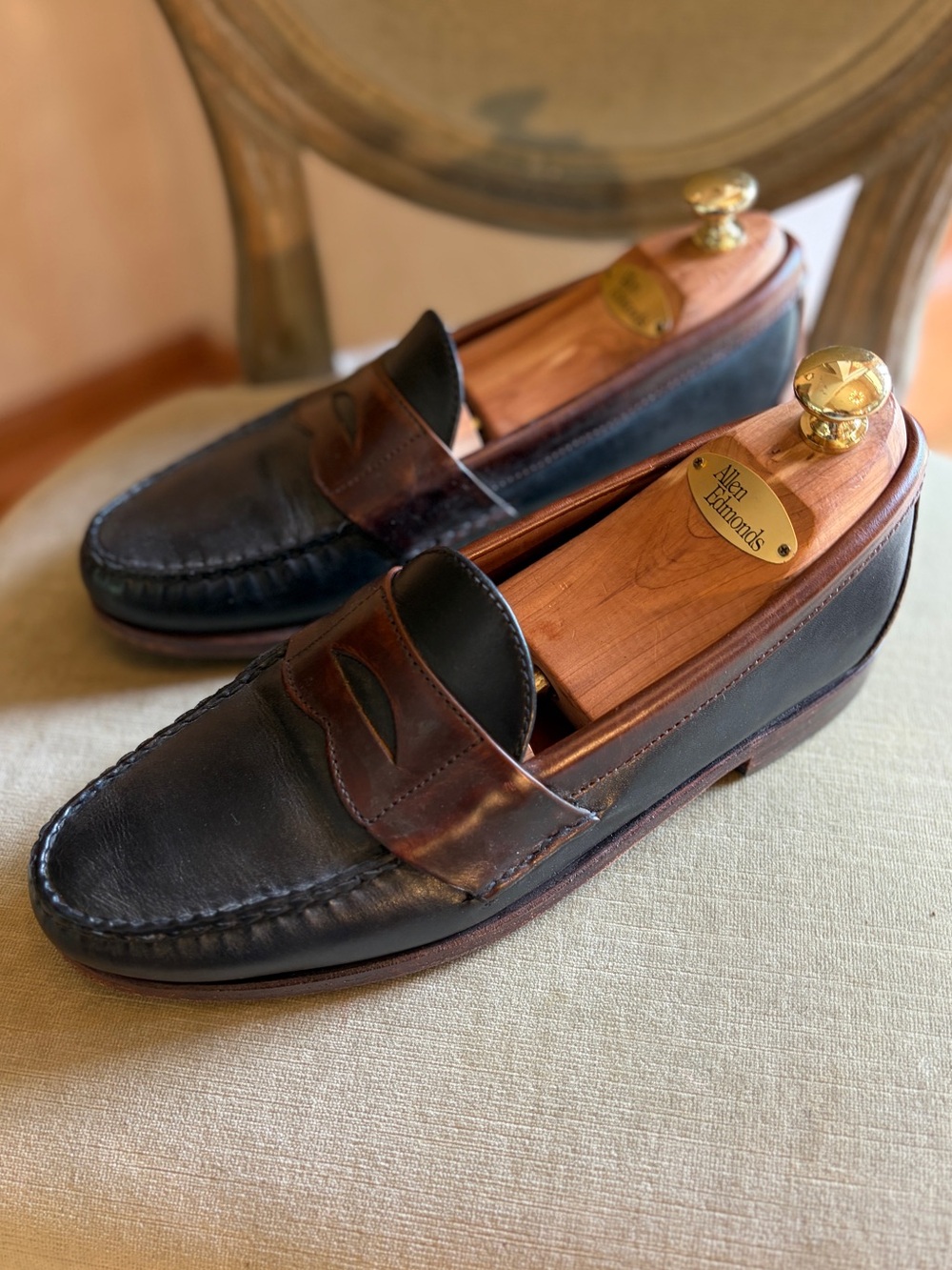 Allen Edmonds Trenton All Leather 2 Tone Loafer 8.5D Black/Brown Excellent